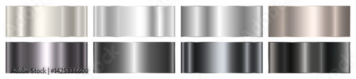 A set of silver and black shiny metallic gradient with highlights. Polished glossy abstract background. The texture of the smooth foil, metal surface. Vector EPS 10.