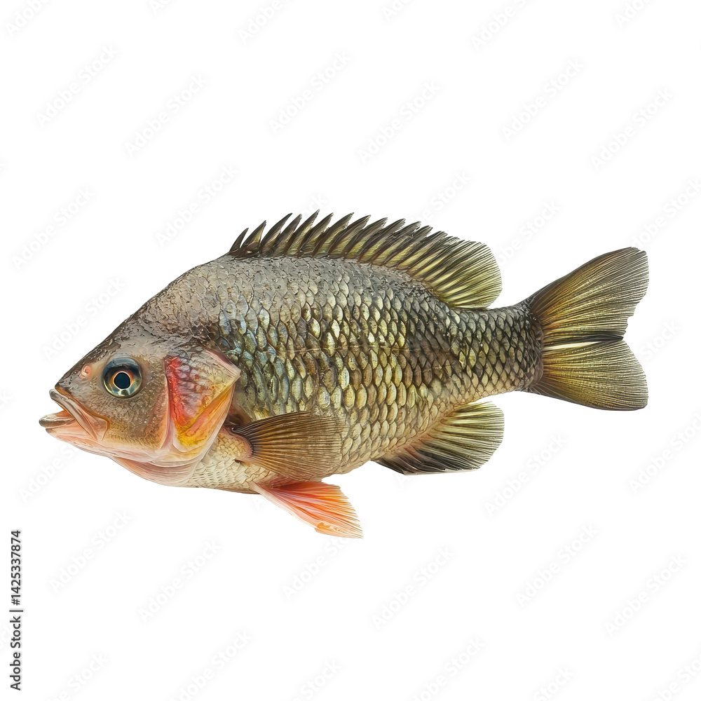 Fresh tilapia fish swimming in clear water in a vibrant aquatic environment during the daytime Fresh tilapia fish swimming in clear water in a vibrant aquatic environment during the daytime
