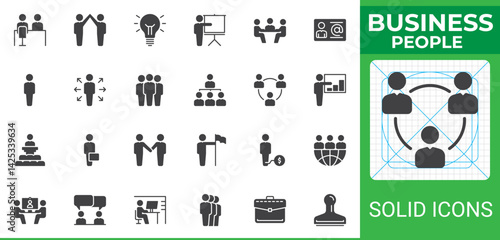 Business People solid glyph icon set