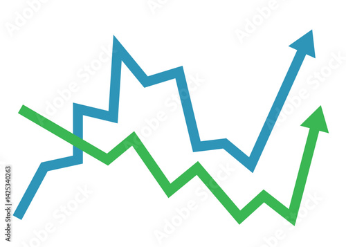Two Arrows Graph Crisscross Rising Up Symbolizing Competition, Business Growth and Trading Profit