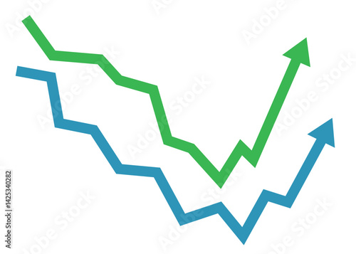 Two Arrows Graph Rising Up Symbolizing Competition, Business Growth and Trading Profit