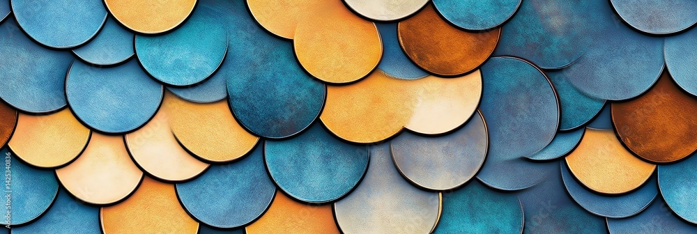 Fototapeta premium Abstract Fish Scale Pattern in Blue and Gold Tones Background