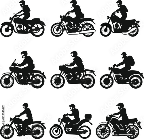Dynamic Motorcyclist Silhouettes: A Diverse Collection of Riders in Action