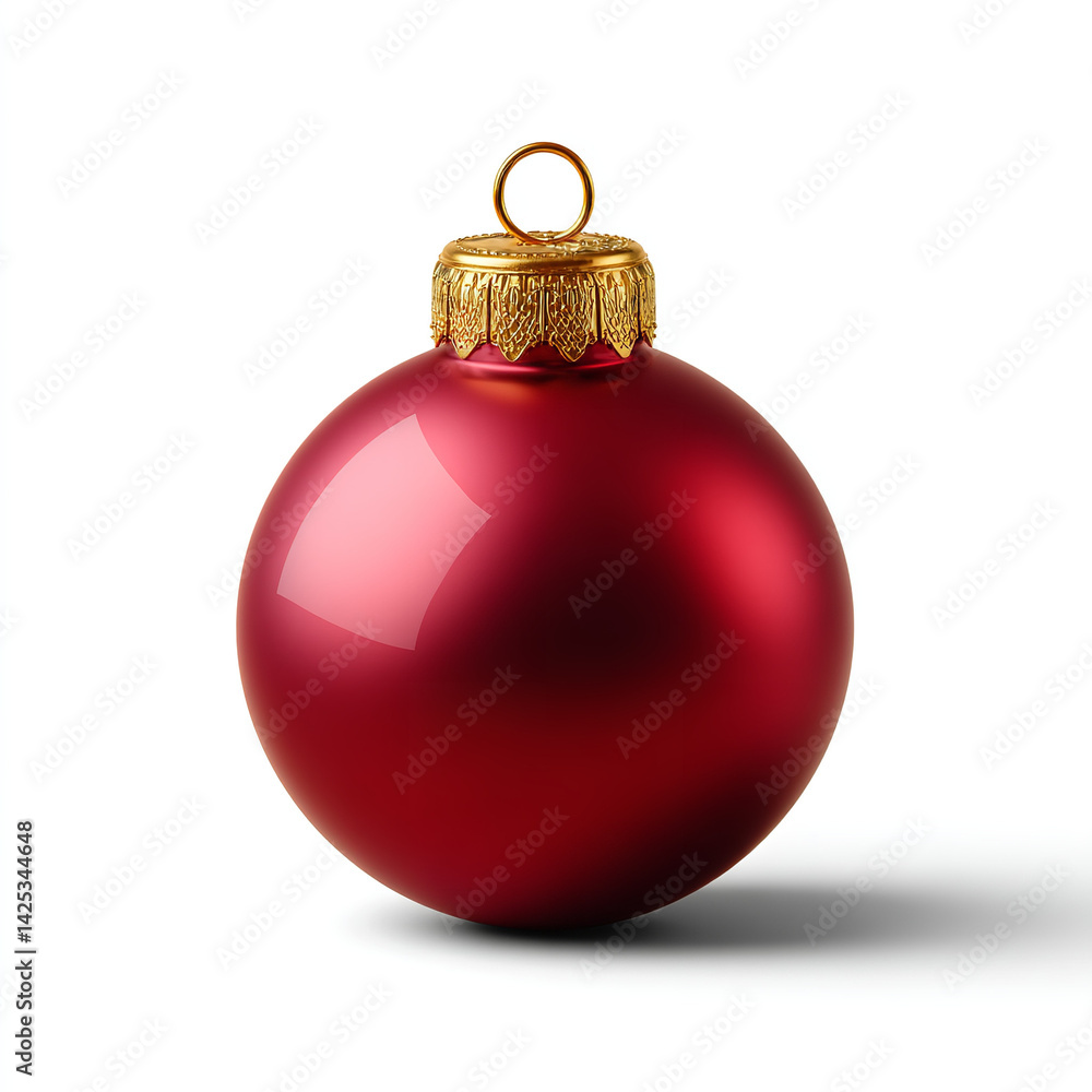 realistic red Christmas ornament ball with gold cap and matte finish isolated on transparent background. isolated white background realistic red Christmas ornament ball with gold cap and matte finish isolated on transparent background. isolated white background