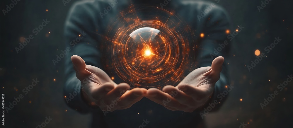 Obraz premium Hands holding glowing orb