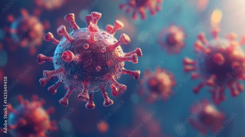 Colorful 3D Rendering of Bacteria and Viruses in Dynamic Background Colorful 3D Rendering of Bacteria and Viruses in Dynamic Background