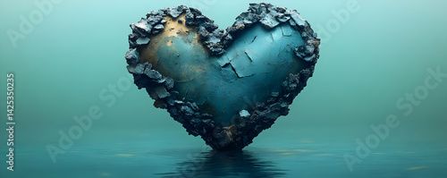 Teal Stone Heart 3D Illustration