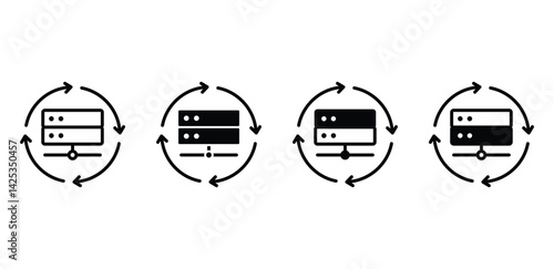 Server Restoration Icons Circular Black and White Data Backup Symbols Vector Design