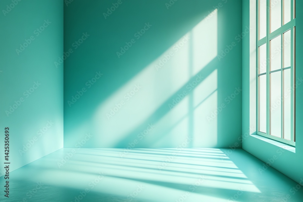 Fototapeta premium Empty Room Sunlight Green Walls Minimalist Interior Design