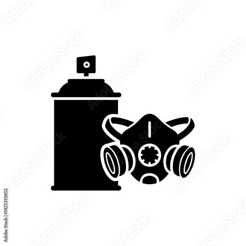Black Icon of Spray Paint Can and Respirator Mask - Street Art Safety