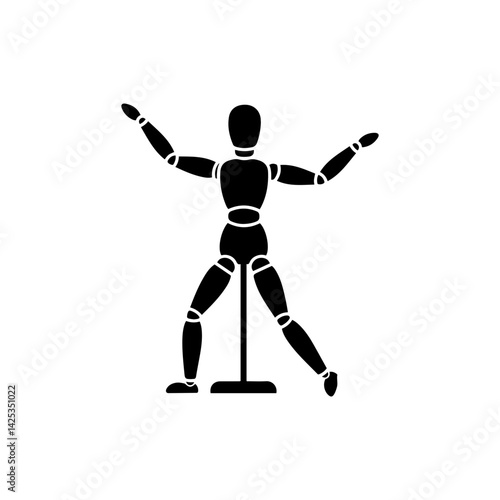 Solid black icon of drawing mannequin in dramatic pose