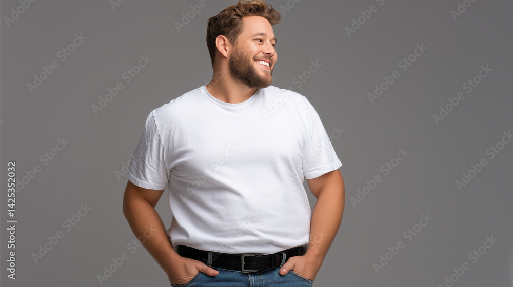 custom made wallpaper toronto digitalPortrait of a young plus-size man wearing white t shirt isolated on gray background