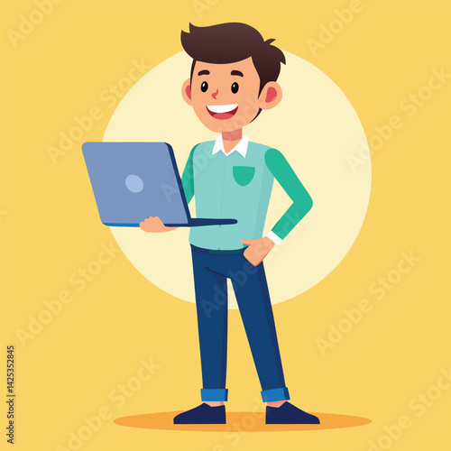 man standing with laptop vector