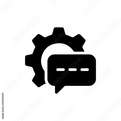 Gear with speech bubble highlighting content planning and collaboration