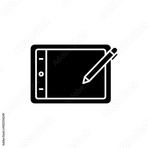 Tablet with pen stylus on top symbolizing digital artwork creation and graphic design