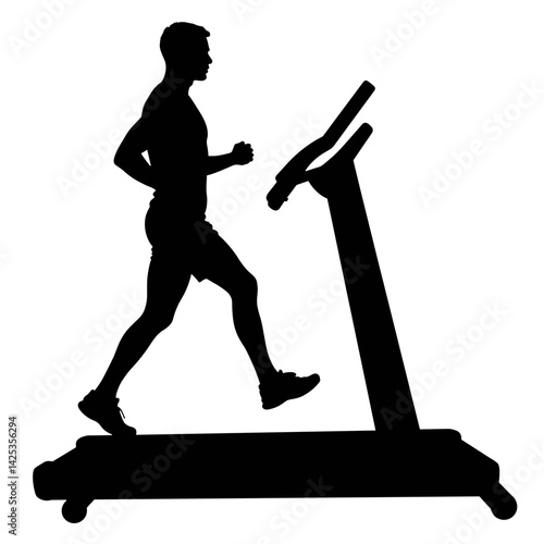 Silhouette of a man jogging on a treadmill, showcasing fitness activity and exercise regimen