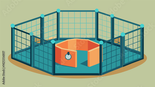Featuring reinforced walls and a secure locking mechanism this playpen offers peace of mind for pet owners who worry about their pets safety.. Vector illustration