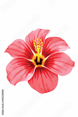 Red tropical hibiscus flower in watercolor. Isolated hand-painted floral art for summer themes.