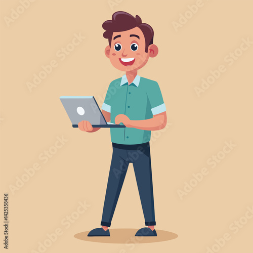 man standing with laptop vector