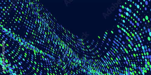 Background with simple geometric elements. A template for placing text. Big date, processing of digital information flow. A banner for a business presentation. Background of the current of particles.