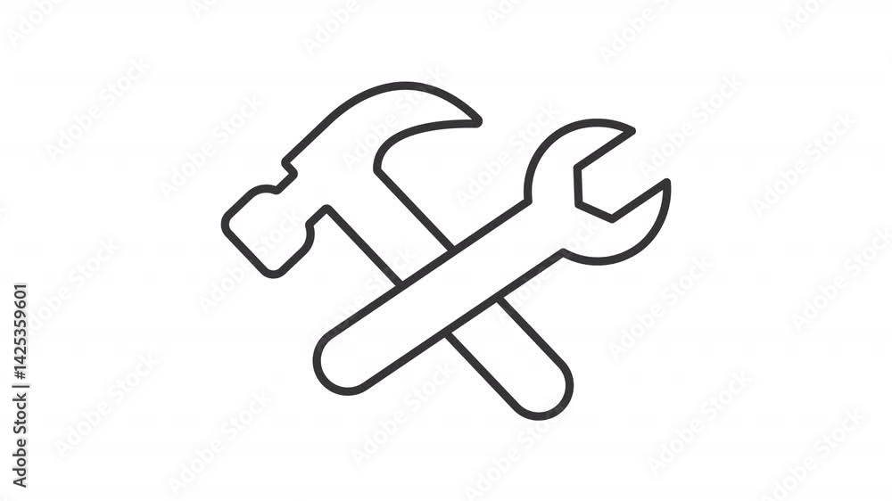 Maintenance line animation. Repair instruments animated icon. Shaking tools, equipment. Hammer, wrench. Service, engineering. Outline element on white background. HD video with alpha channel Maintenance line animation. Repair instruments animated icon. Shaking tools, equipment. Hammer, wrench. Service, engineering. Outline element on white background. HD video with alpha channel