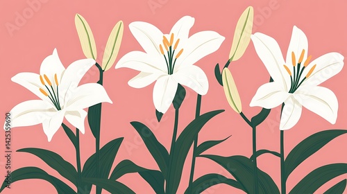 White Lilies Pink Background.