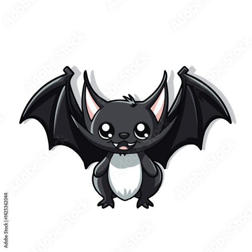 vector illustration of cute bat isolated on white background , bat spread wings.