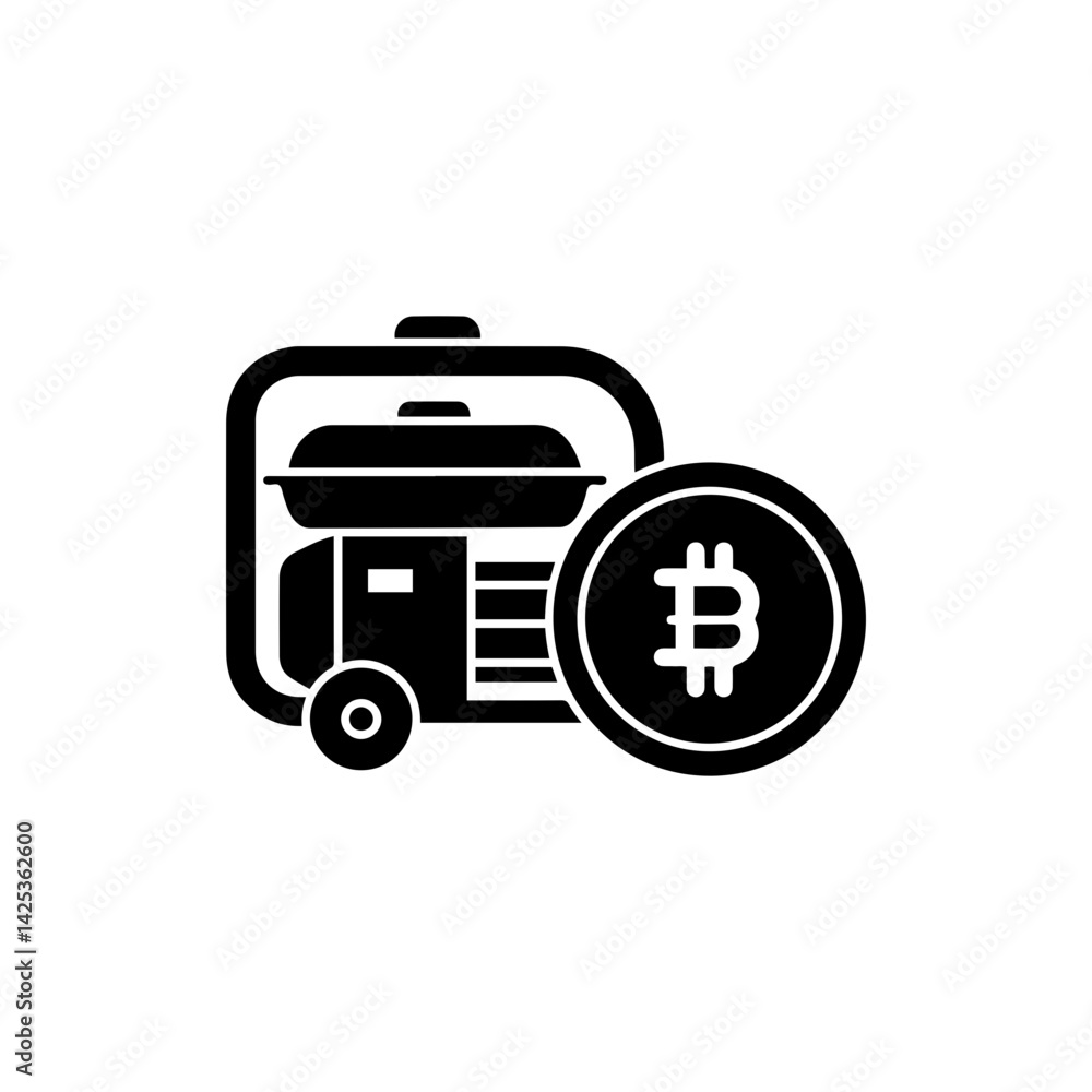 Power Generator with Cryptocurrency Coin Representing Energy Sources for Mining Power Generator with Cryptocurrency Coin Representing Energy Sources for Mining