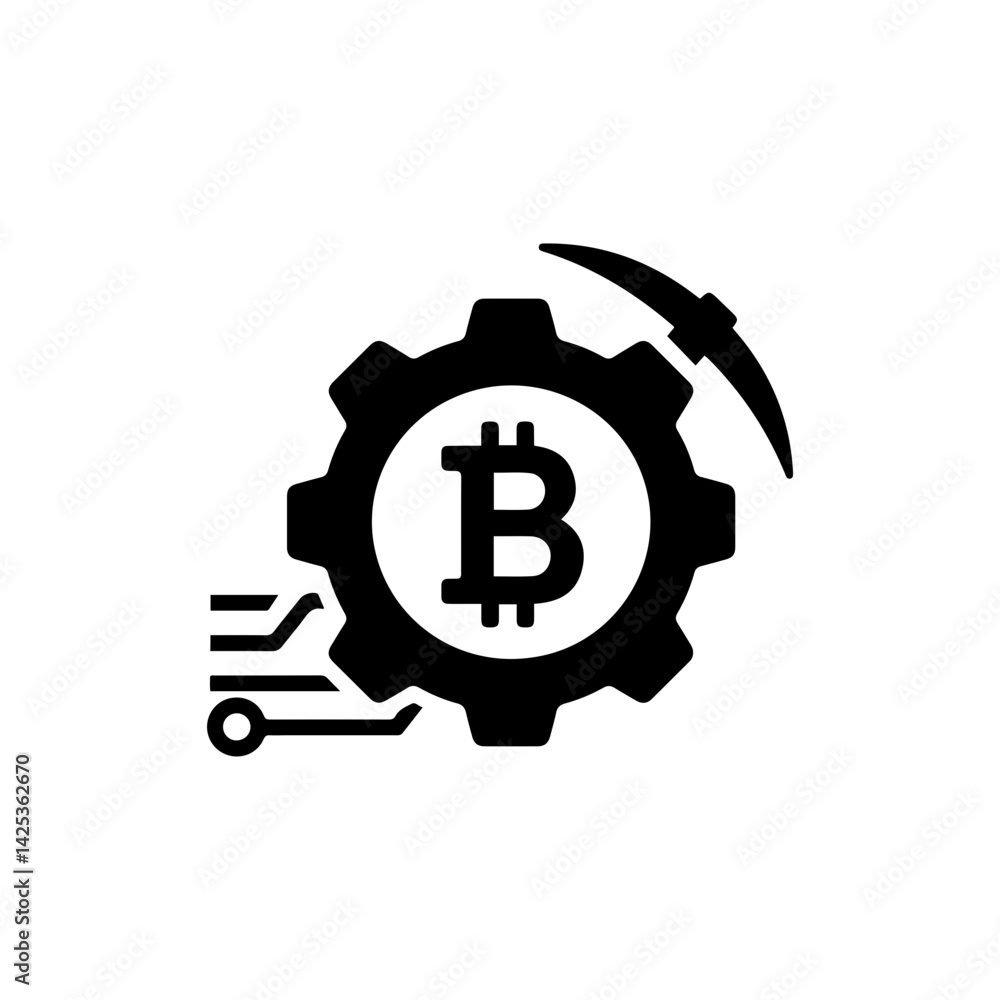 Bitcoin Symbol Inside Gear Symbolizing Technical Mechanics of Cryptocurrency Mining Bitcoin Symbol Inside Gear Symbolizing Technical Mechanics of Cryptocurrency Mining