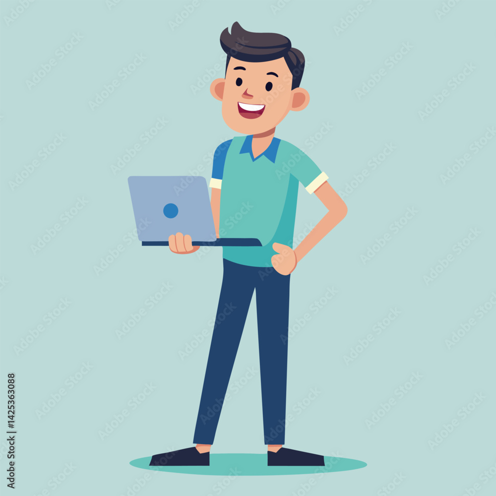 man standing with laptop vector man standing with laptop vector