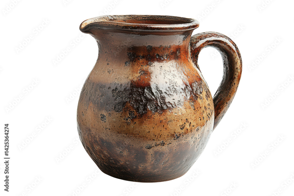 Rustic Brown Ceramic Pitcher Handcrafted Pottery Earthy Tones Unique Glaze Vintage Style Jug Dark Background Detailed Texture on transparent background Rustic Brown Ceramic Pitcher Handcrafted Pottery Earthy Tones Unique Glaze Vintage Style Jug Dark Background Detailed Texture on transparent background