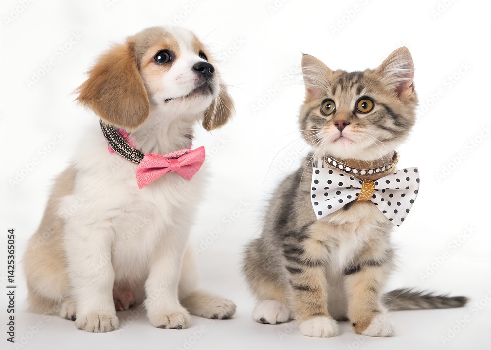 Obraz premium group of cats. Dog and Cat Sitting. dog with cat.isolated on a studio background.