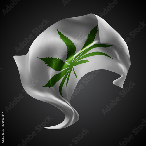 Сannabis, vector 3d flag with waves on a black background