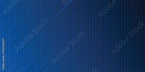 Abstract blue steel mesh background with blue glowing lines with free space for design. Modern technology innovation concept background. Perforated dark blue metal sheet for background image.