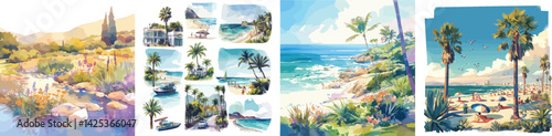 california scene watercolor clipart