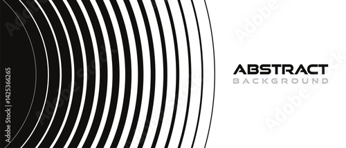 Abstract background in minimal style with lines in semicircle form. Striped transition mask from thick to thin from white to black. Geometric backdrop in monochrome style. Vector illustration