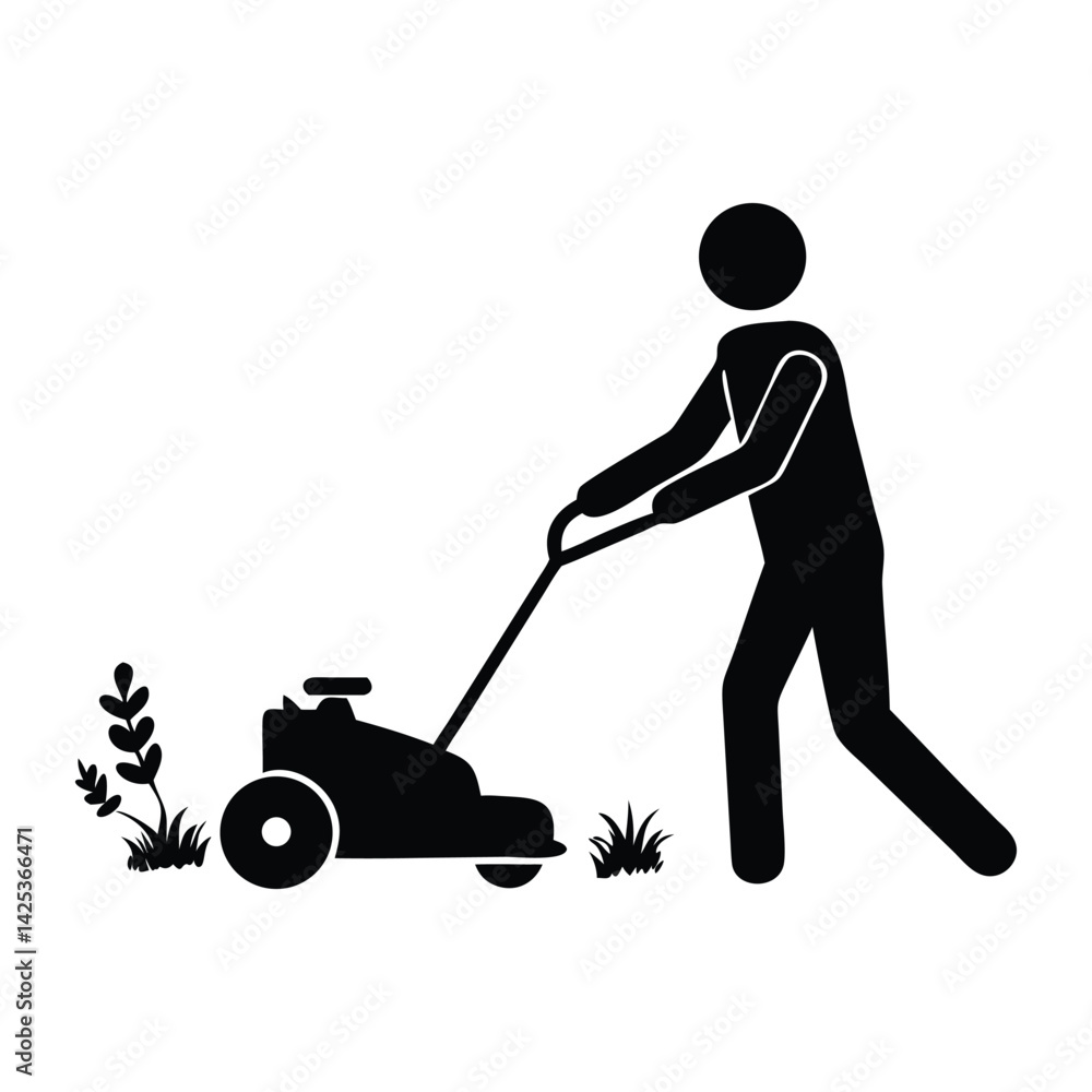 A black and white icon of a broom and a bucket vector design A black and white icon of a broom and a bucket vector design
