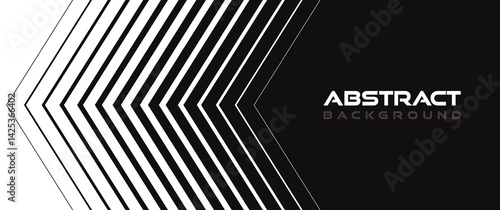 Abstract background in minimal style with lines in arrow form. Striped transition mask from thick to thin from white to black. Trendy geometric backdrop in monochrome style. Vector illustration