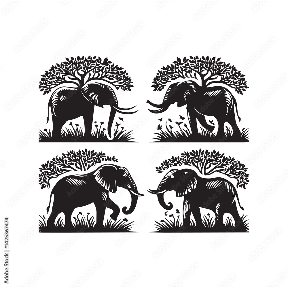 Fototapeta premium create elephant Silhouette Vector with white background 