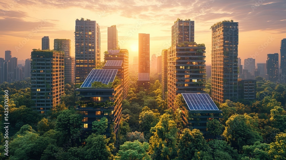Fototapeta premium Sustainable Cityscape at Sunset