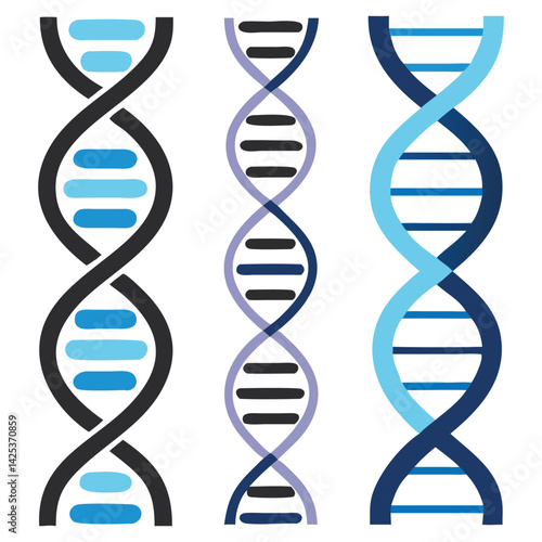 DNA gene icons set Scientific genes spiral pictograms isolated helix genetic vector Design.