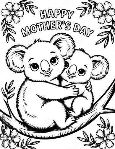 A heartwarming black and white coloring page design for Mother's Day