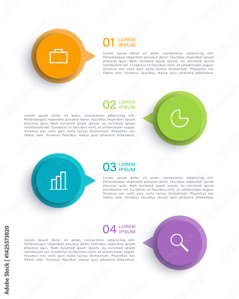 Fototapeta premium Vertical infographic elements vector illustration with four steps or options. Infographics design template