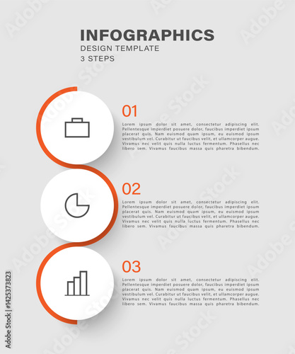 Three steps infographics vertical design template. Minimalistic vector design with icons and text