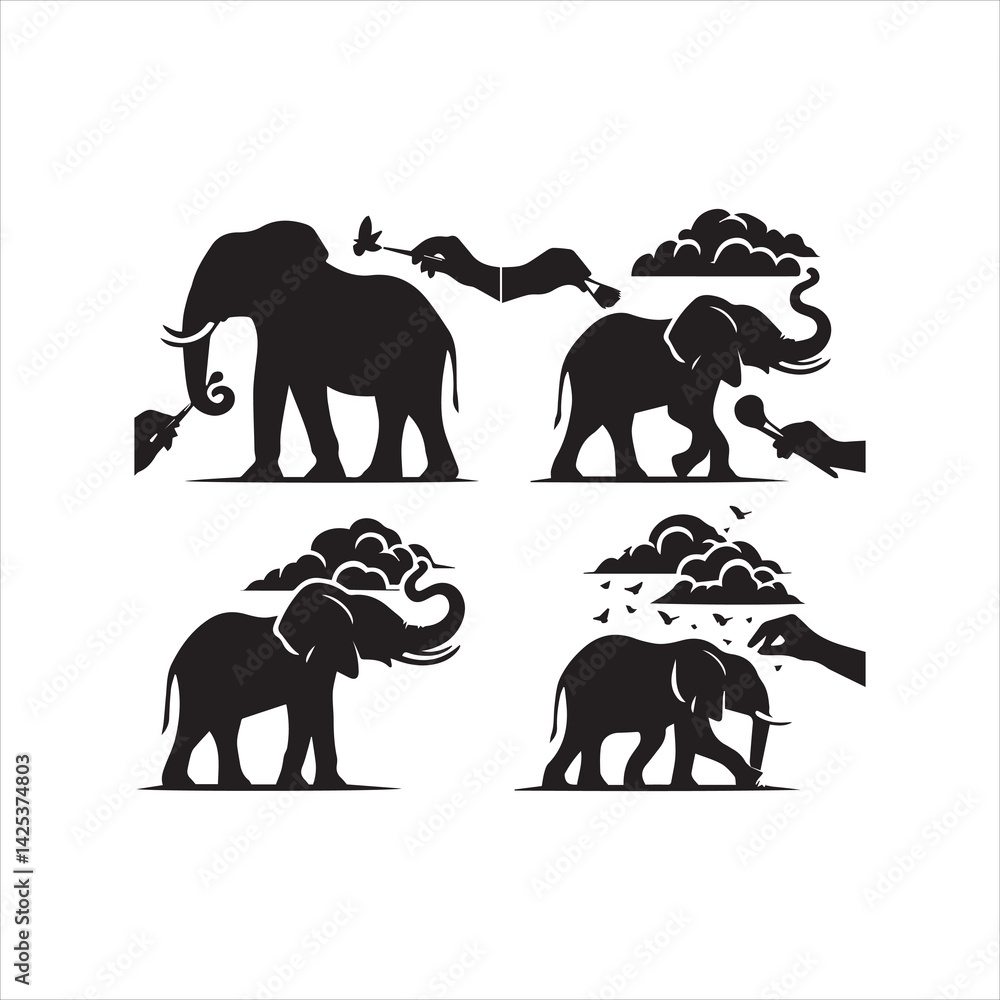 Naklejka premium create elephant Silhouette Vector with white background 