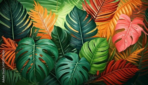 Wallpaper Mural 生命力あふれる、トロピカルリーフアートGenerated image Torontodigital.ca