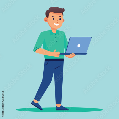 man standing with laptop vector