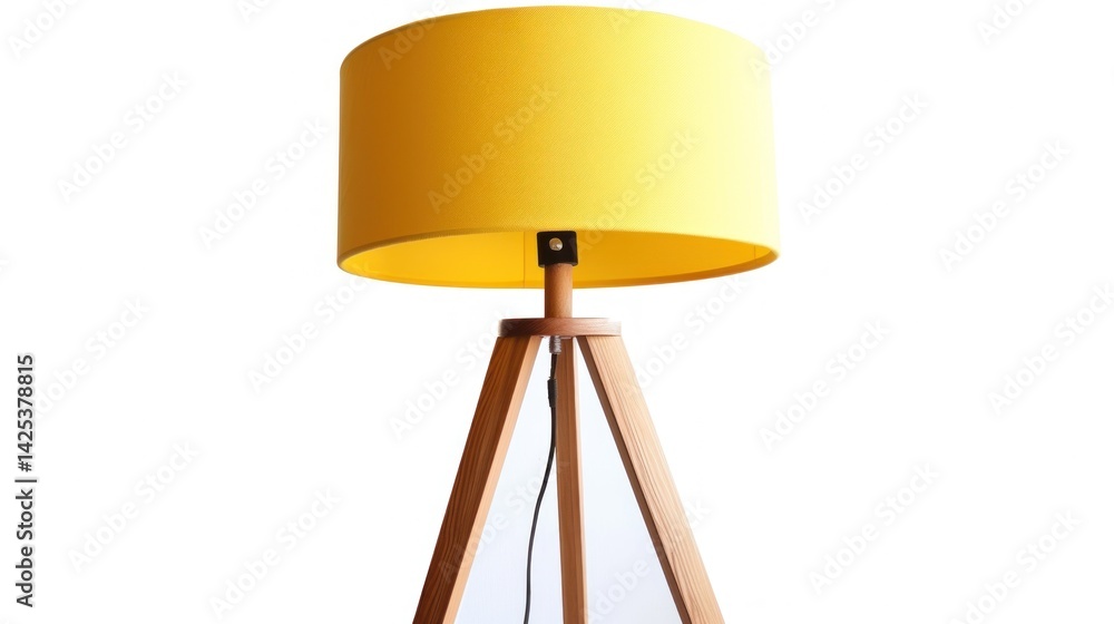Contemporary tripod floor lamp with vibrant yellow lampshade on white backdrop Contemporary tripod floor lamp with vibrant yellow lampshade on white backdrop