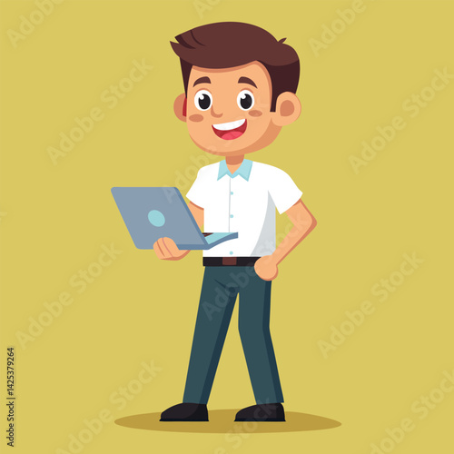 man standing with laptop vector