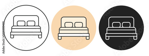 A minimalistic vector illustration of a bed icon perfect for use in a real estate app, furniture e-commerce site, hotel booking website, interior design project, etc.